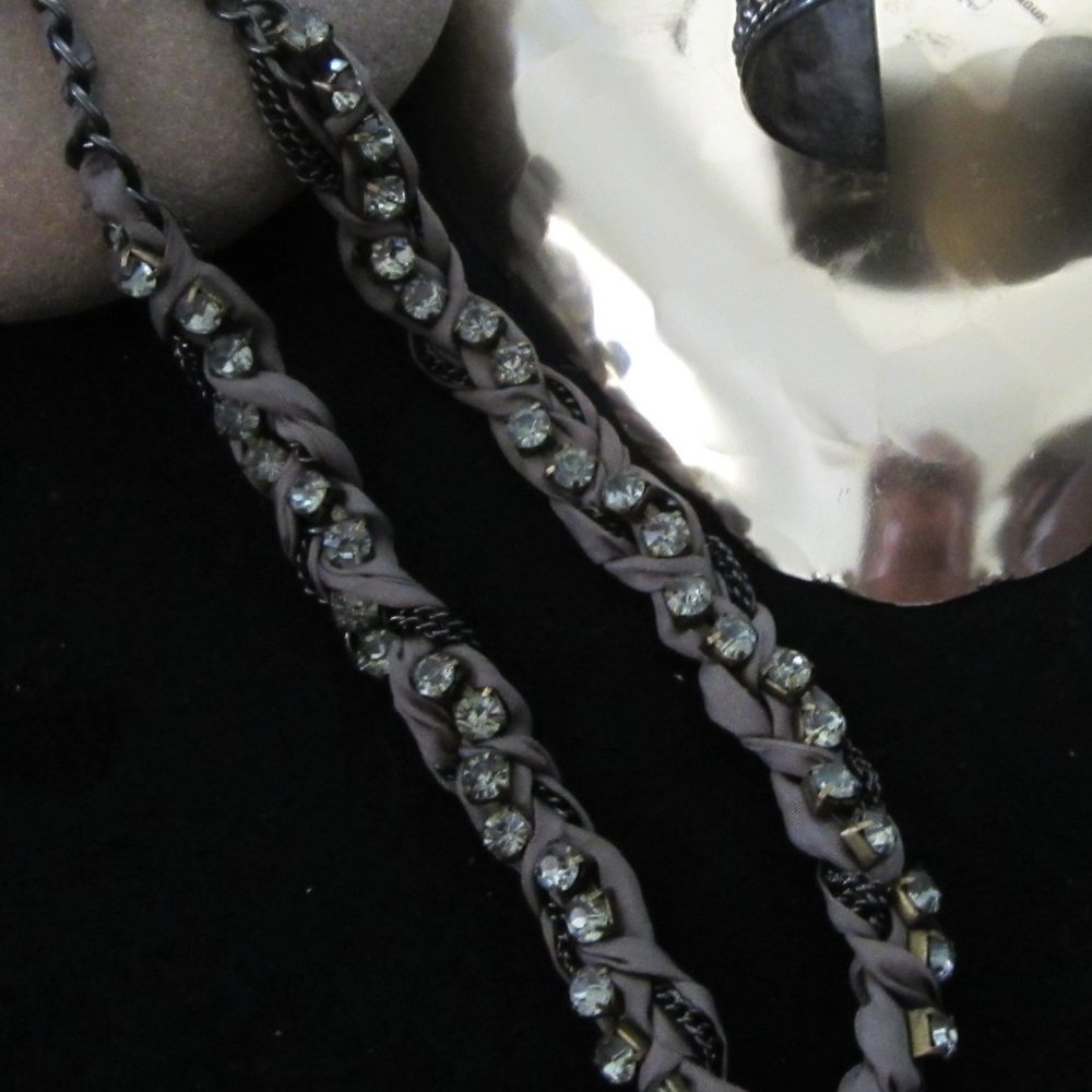 Beautiful Gray Braided Fabric and rhinestone studs